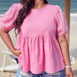 Plus Eyelet Embroidery Puff Sleeve Peplum Blouse NEW Size 3XL (18)